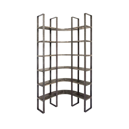 90" Black Iron Frame Curved Wooden Six Tier Shelving