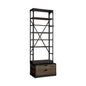 94" Black Distressed Iron and Solid Wood Five Tier Bookcase with Two Drawers