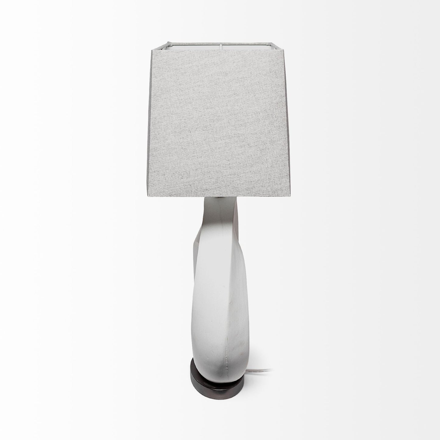 27" White Geometric Table Lamp With Gray Shade