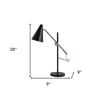 26" Black Metal Swing Arm With Black Cone Shade