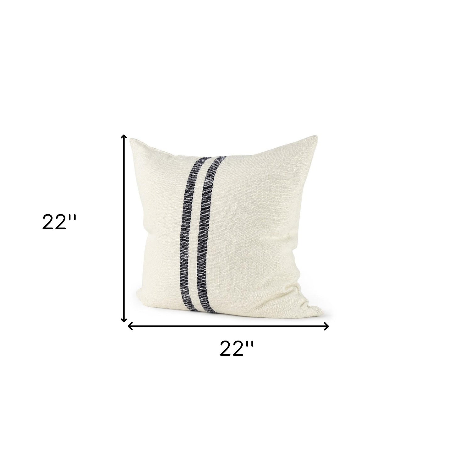 22" Beige And Central Blue Stripes Square Accent Pillow Cover