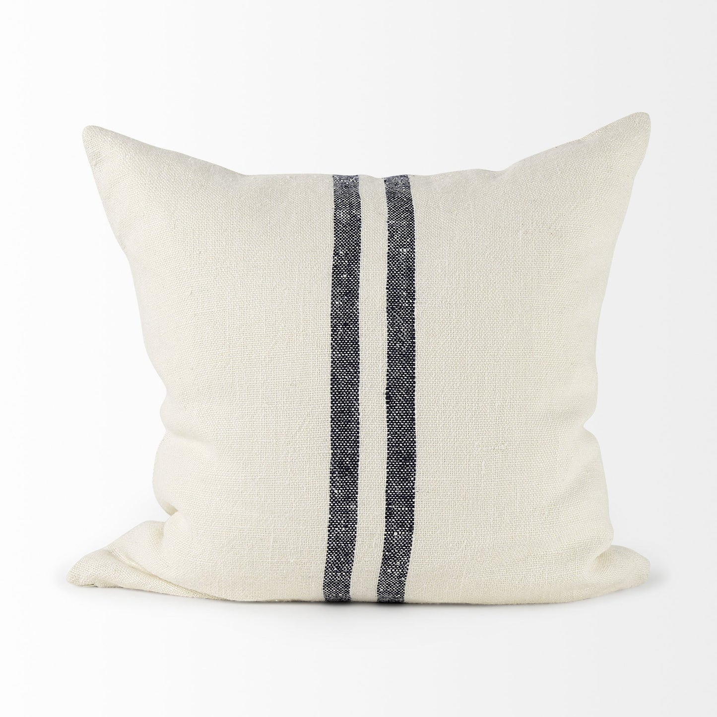 22" Beige And Central Blue Stripes Square Accent Pillow Cover