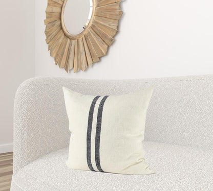 22" Beige And Central Blue Stripes Square Accent Pillow Cover