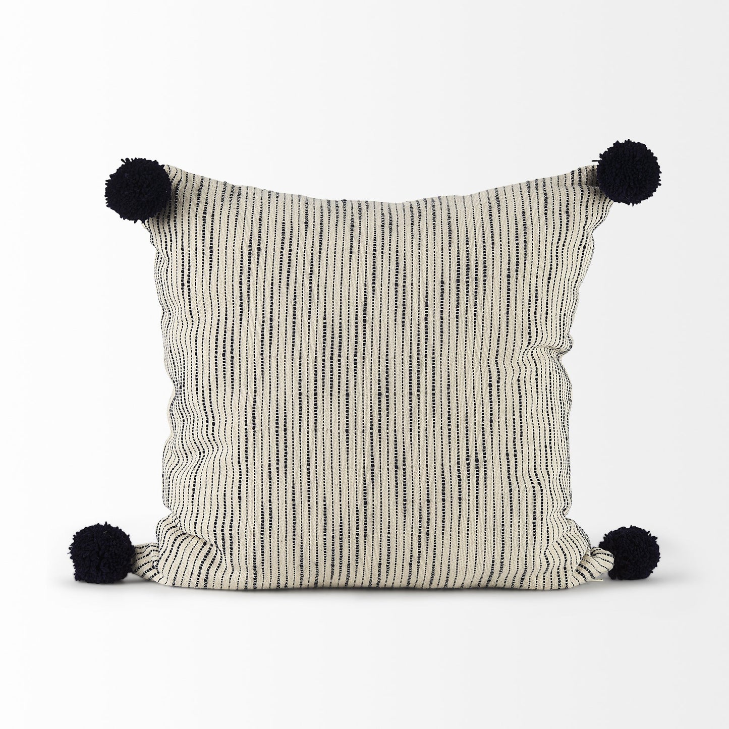 Beige And Midnight Pom Pom Square Accent Pillow Cover