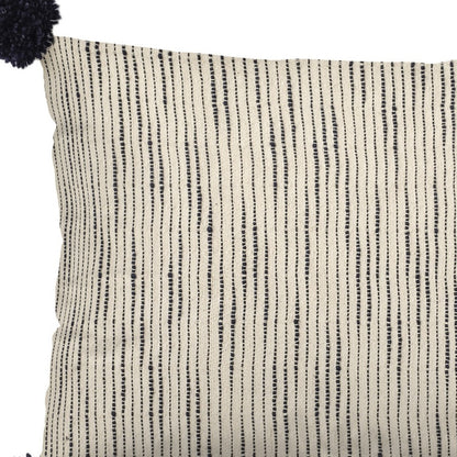 Beige And Midnight Pom Pom Lumbar Accent Pillow Cover