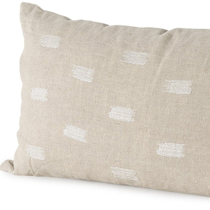 Canvas Beige And White Lumbar Accent Pillow Cover