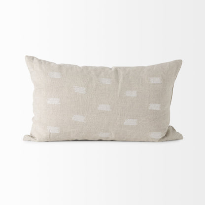 Canvas Beige And White Lumbar Accent Pillow Cover