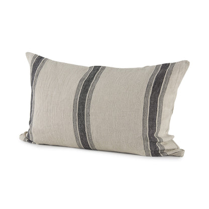 13" X 21" Beige and Black Striped Linen Throw Pillow Cover