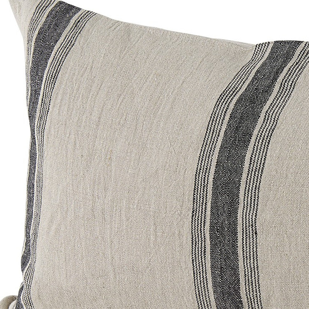 13" X 21" Beige and Black Striped Linen Throw Pillow Cover