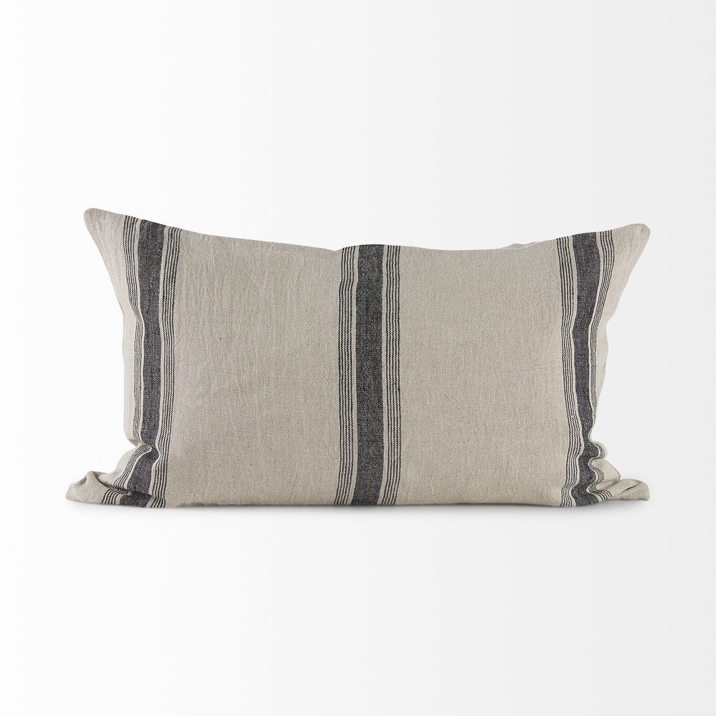 13" X 21" Beige and Black Striped Linen Throw Pillow Cover