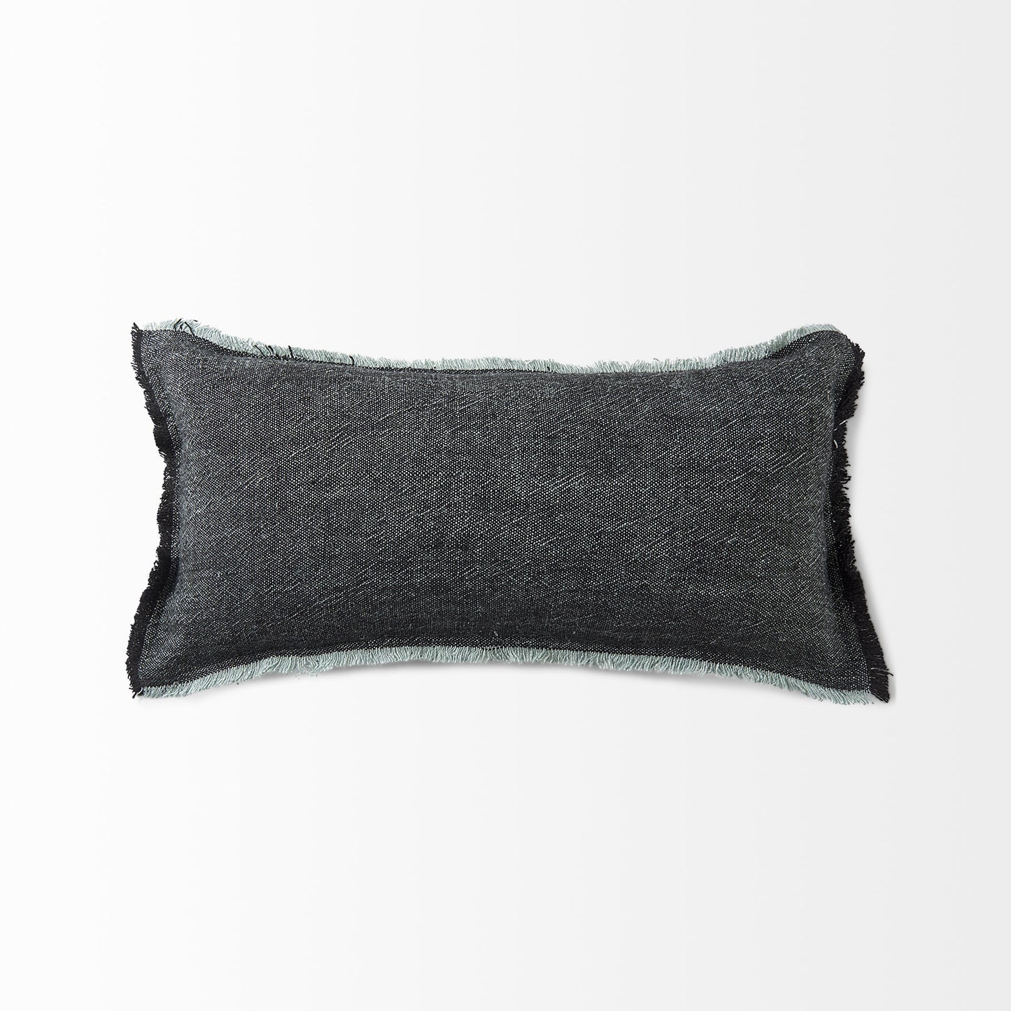 Dark Gray Fringed Lumbar Throw Pillow Cover