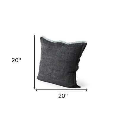 Dark Gray Fringed Throw Pillow Cover