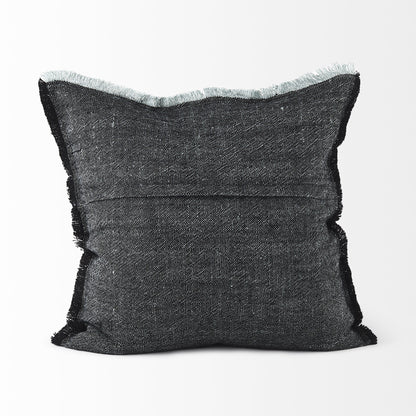 Dark Gray Fringed Throw Pillow Cover