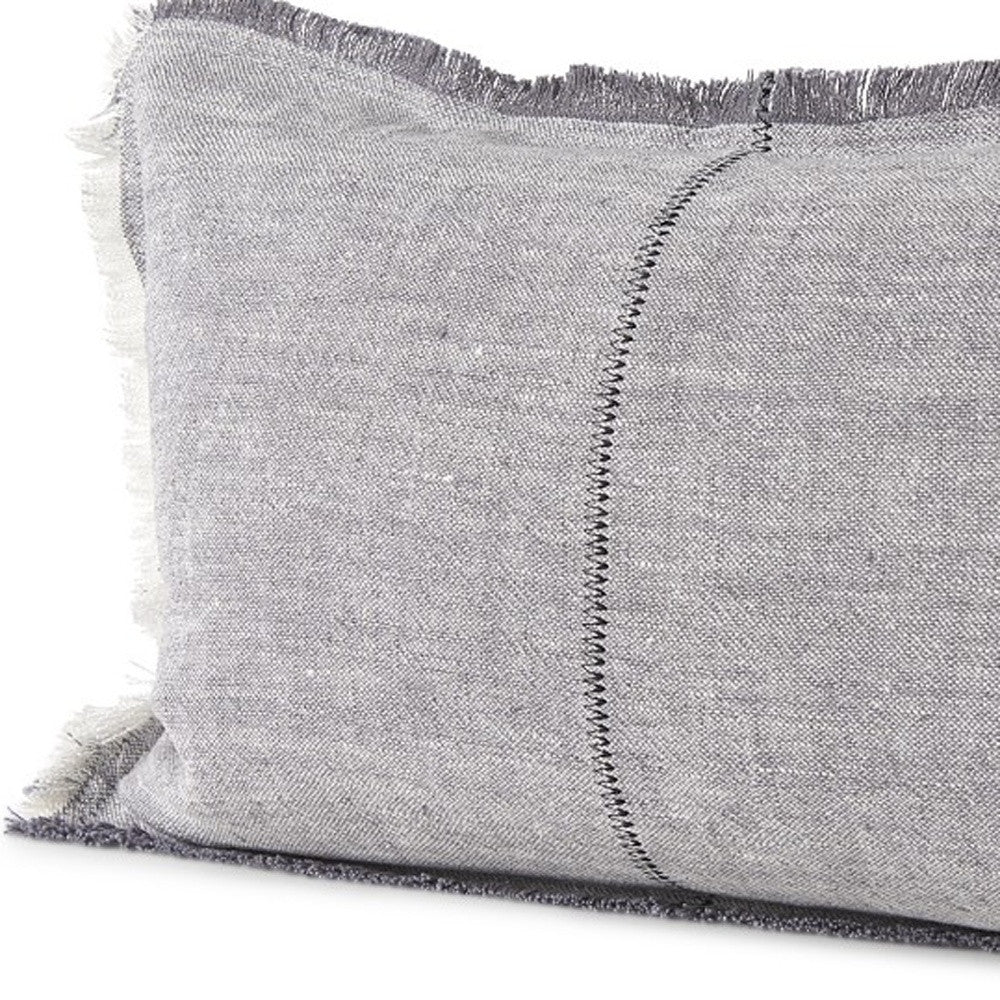 Light Gray Fringed Lumbar Throw Pillow Cover