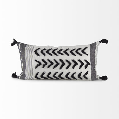 White And Gray Fringed Lumbar Pillow Cover