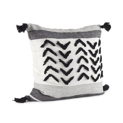 White And Gray Fringed Pillow Cover