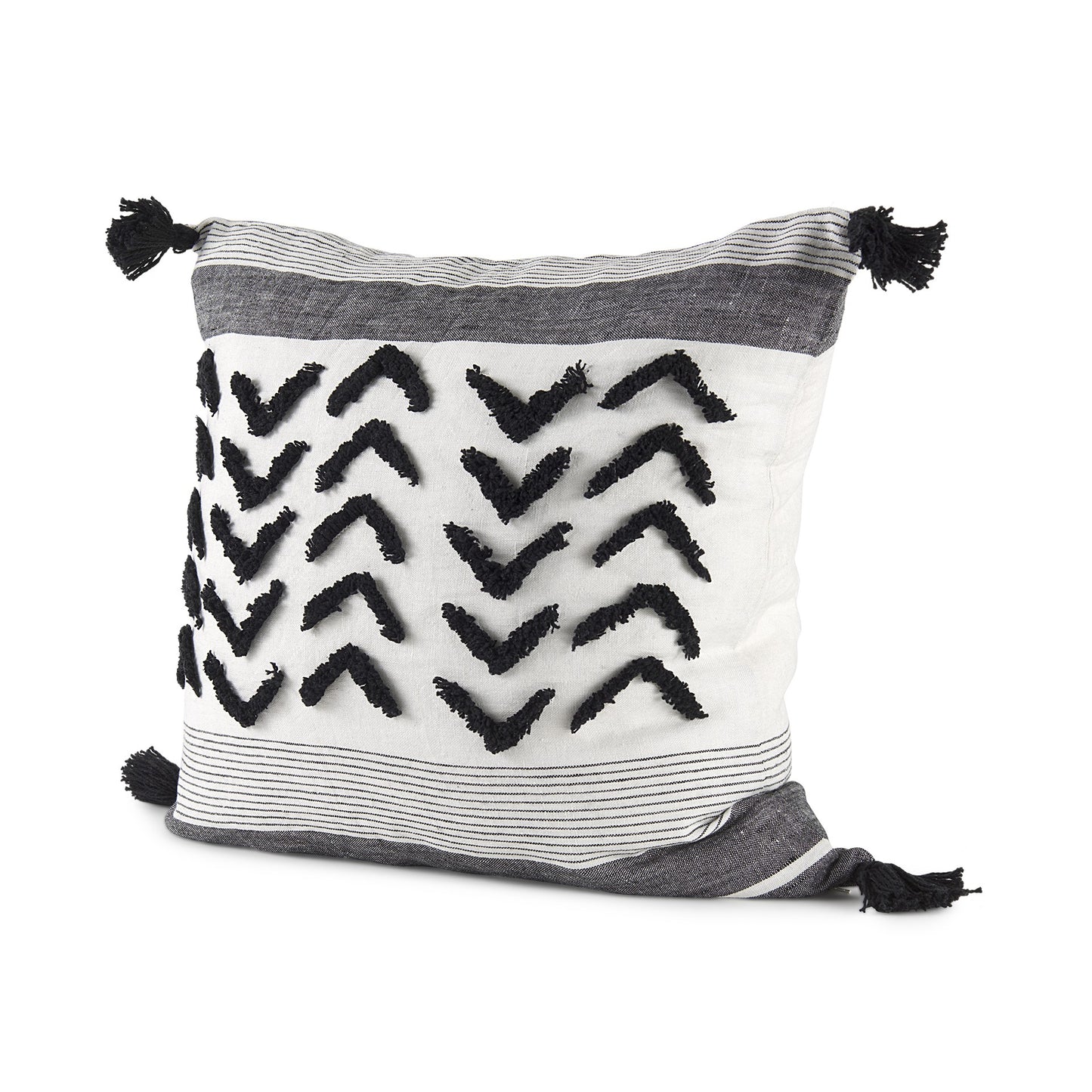 White And Gray Fringed Pillow Cover