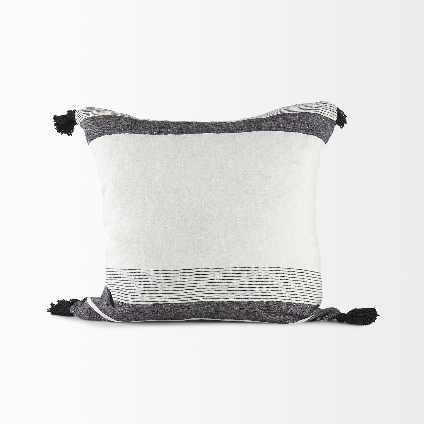 White And Gray Fringed Pillow Cover