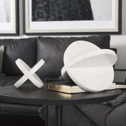 White Marble Geometric Circular Sculpture