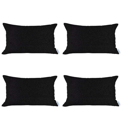 Set Of 4 Black Jacquard Lumbar Pillow Covers