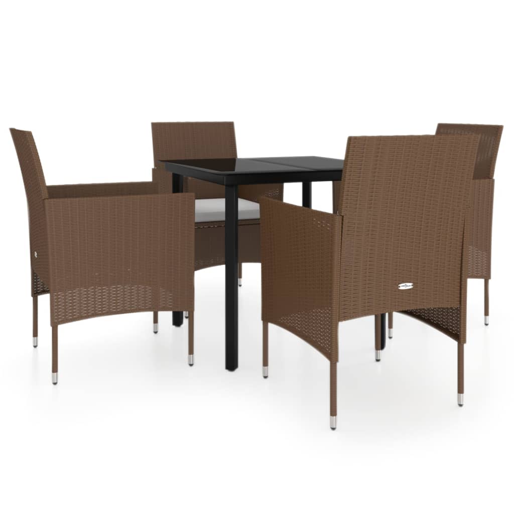 5 Piece Patio Dining Set with Cushions Brown and Black