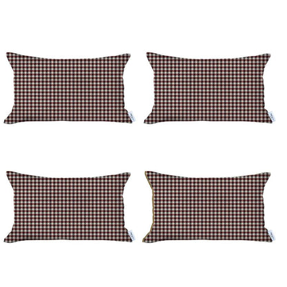 Set Of 4 Red Houndstooth Lumbar Pillow Covers