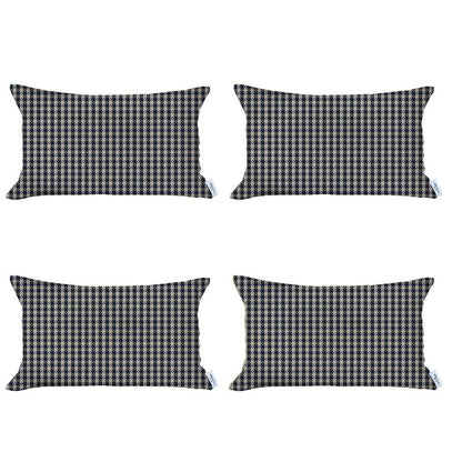 Set Of 4 Gray Houndstooth Lumbar Pillow Covers