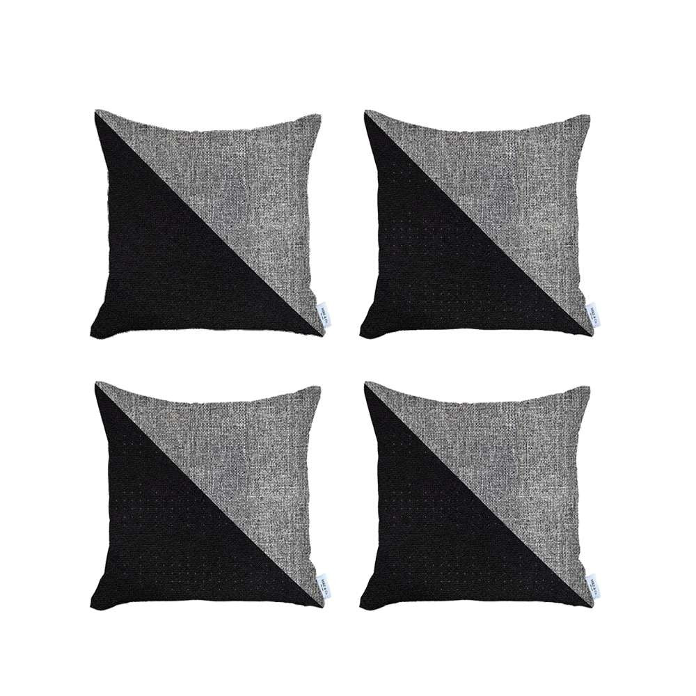 Set Of 4 Black And White Diagonal Pillow Covers