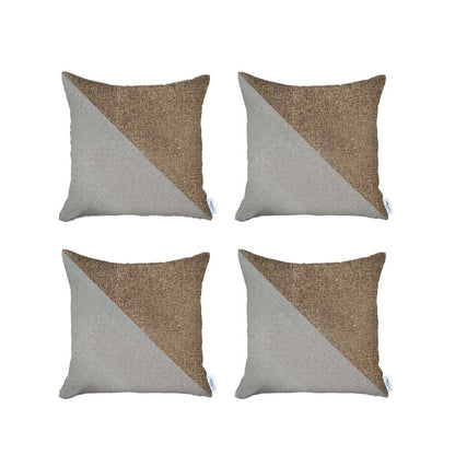 Set Of 4 White And Tan Diagonal Pillow Covers