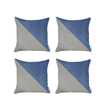 Set Of 4 White And Blue Diagonal Pillow Covers