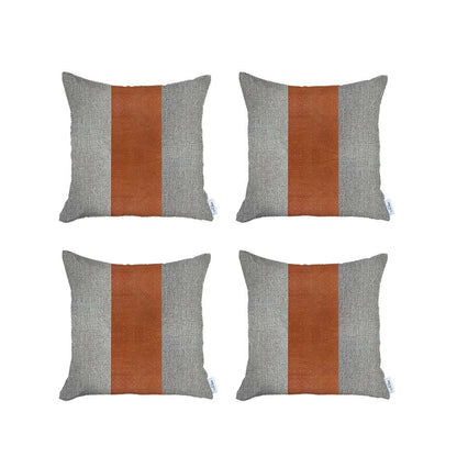 Set Of 4 White And Brown Faux Leather Pillow Covers