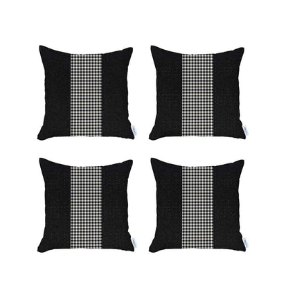 Set Of 4 Black And White Houndstooth Pillow Covers