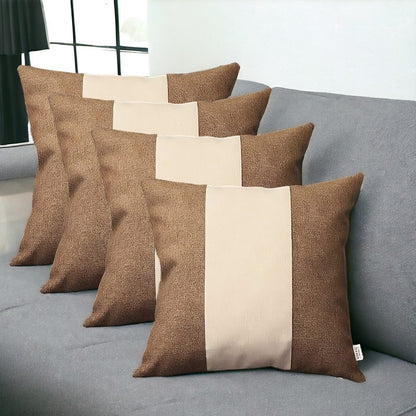 Set of Four Brown and Ivory Throw Pillow Covers