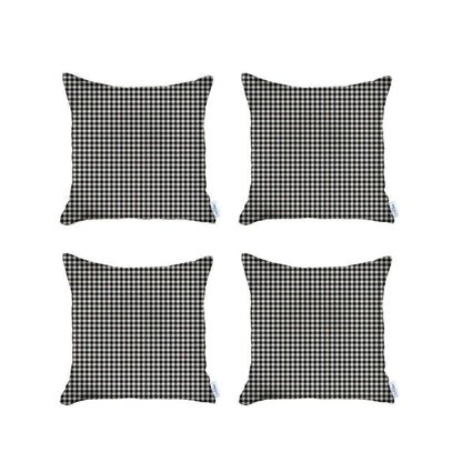 Set Of 4 Black Houndstooth Pillow Covers