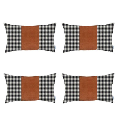 Set Of 4 Brown Houndstooth Lumbar Pillow Covers