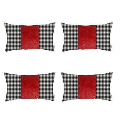 Set Of 4 Red Houndstooth Lumbar Pillow Covers