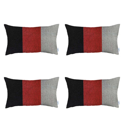 Set Of 4 Red Tripartite Lumbar Pillow Covers