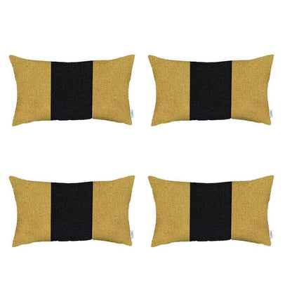 Set Of 4 Yellow And Black Lumbar Pillow Covers