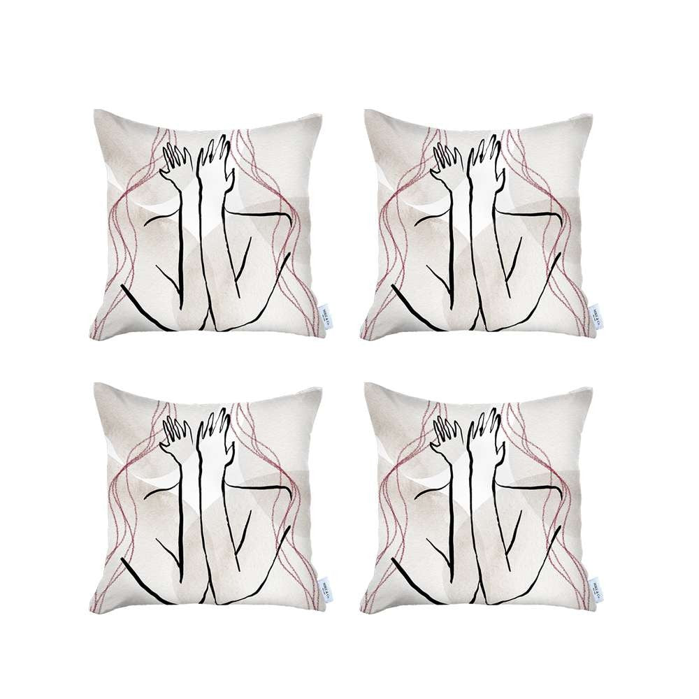 Set Of 4 White Boho Chic Printed Pillow Covers