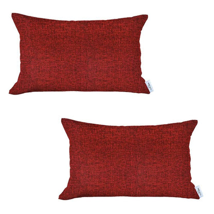 Set Of 2 Red Solid Lumbar Pillow Covers