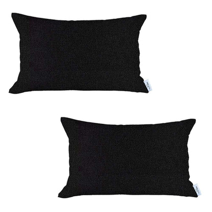 Set Of 2 Black Solid Lumbar Pillow Covers