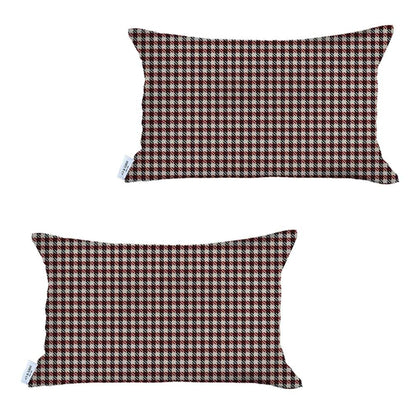 Set Of 2 Red Houndstooth Lumbar Pillow Covers