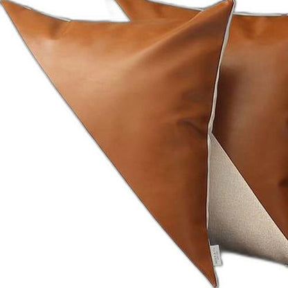 Set Of 2 White And Faux Leather Lumbar Pillow Covers