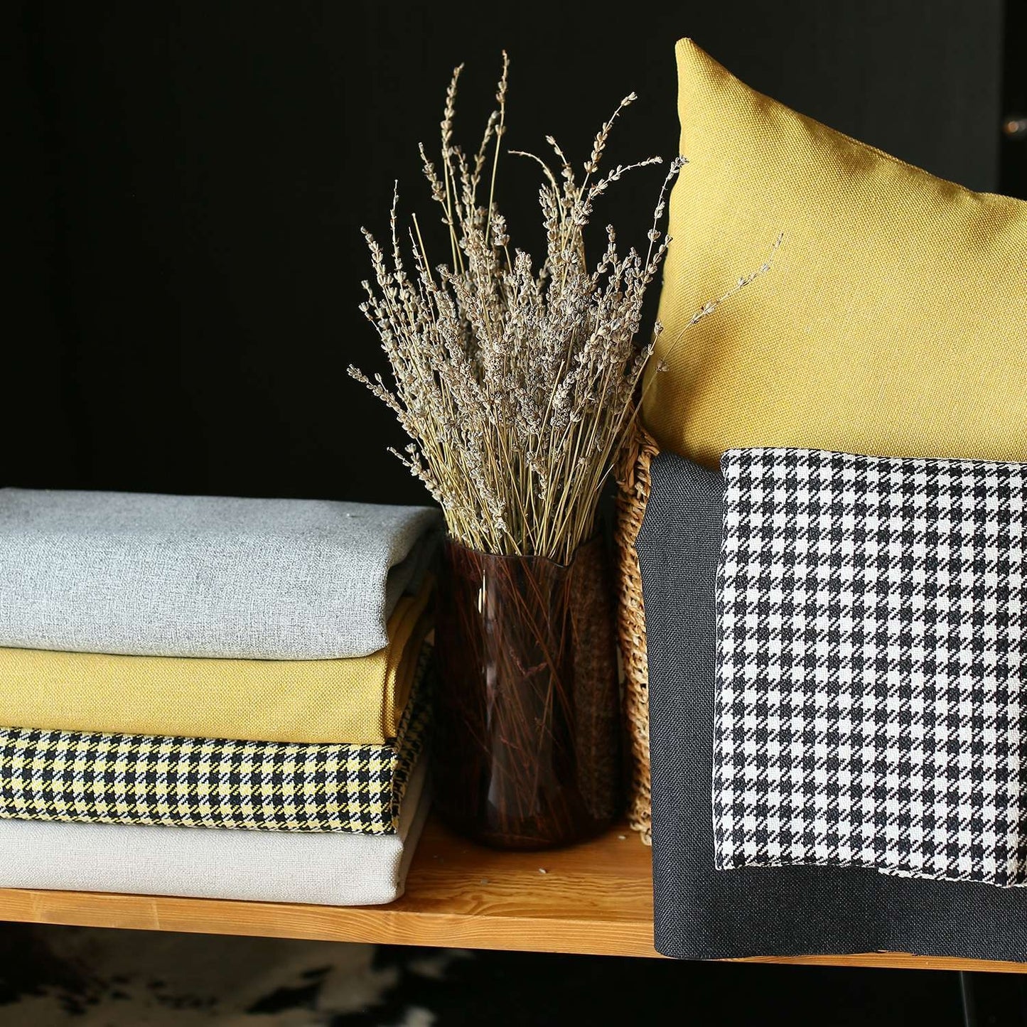 Set Of 2 Black And Yellow Diagonal Pillow Covers