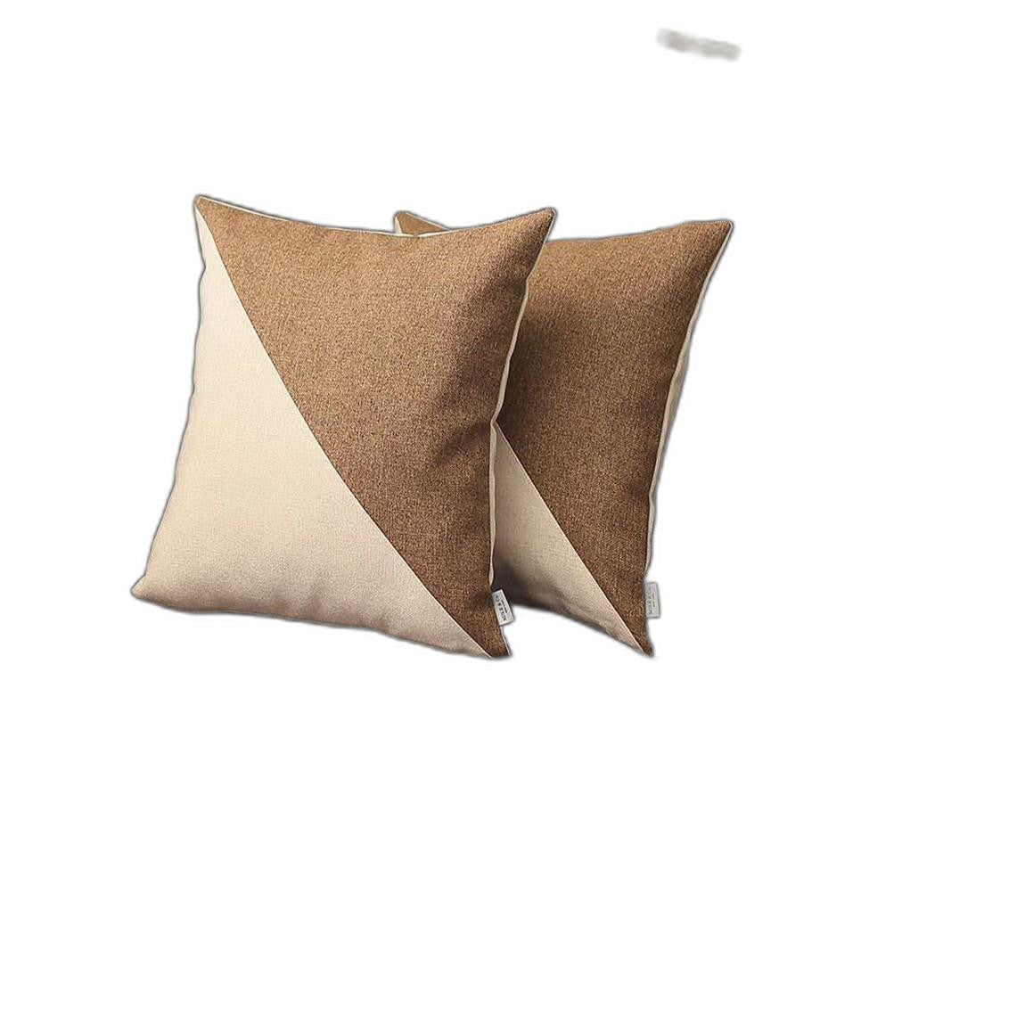 Set Of 2 Brown And White Diagonal Pillow Covers