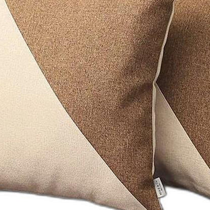 Set Of 2 Brown And White Diagonal Pillow Covers