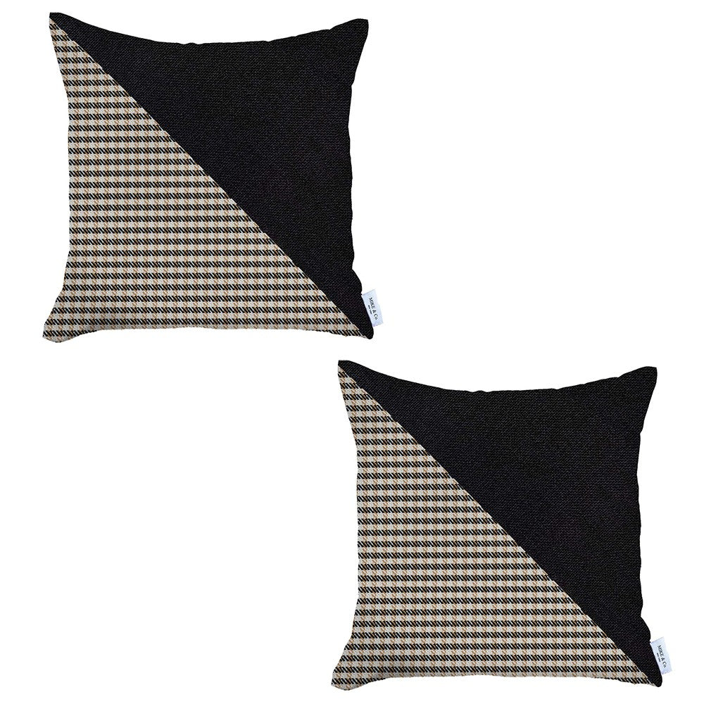 Set Of 2 Brown Houndstooth Pillow Covers