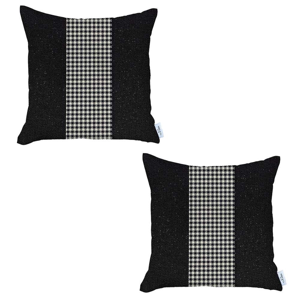 Set of Two 18" Black and White Houndstooth Fabric Throw Pillow Covers