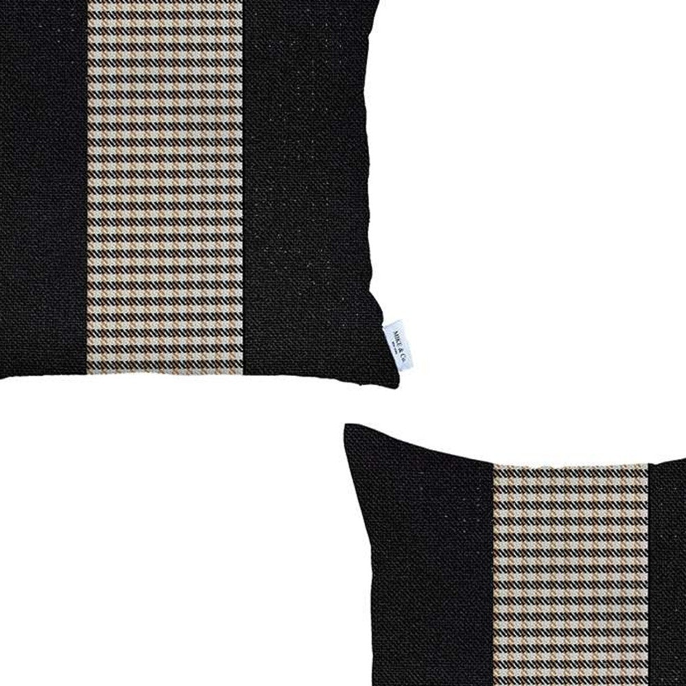 Set of Two 18" Black Brown and White Houndstooth Fabric Throw Pillow Covers