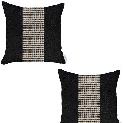 Set of Two 18" Black Brown and White Houndstooth Fabric Throw Pillow Covers